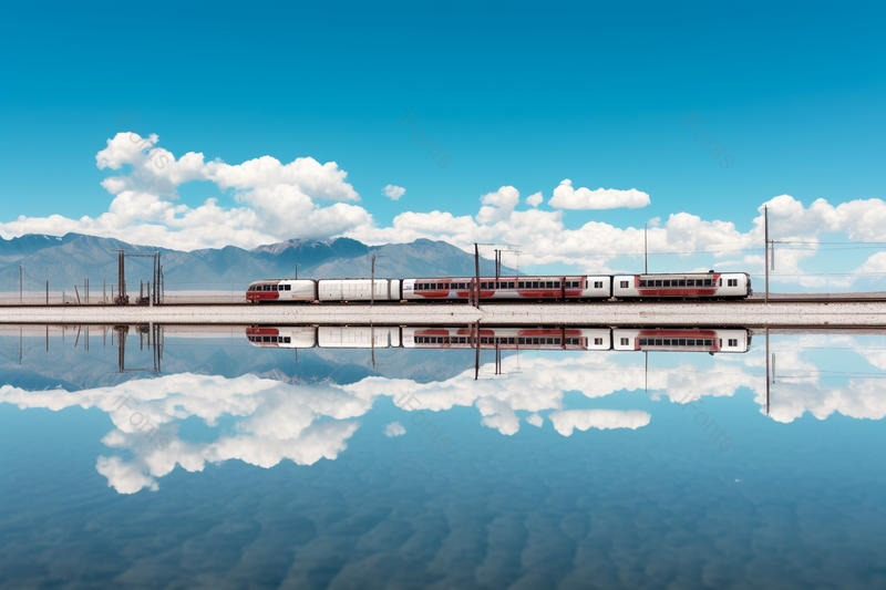 红白相间的小火车满载乘客开往目的地,高清,摄影图,摄影图片,图片大全,摄影图免费下载